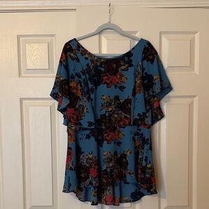 City Chic Blue and Red Floral Blouse